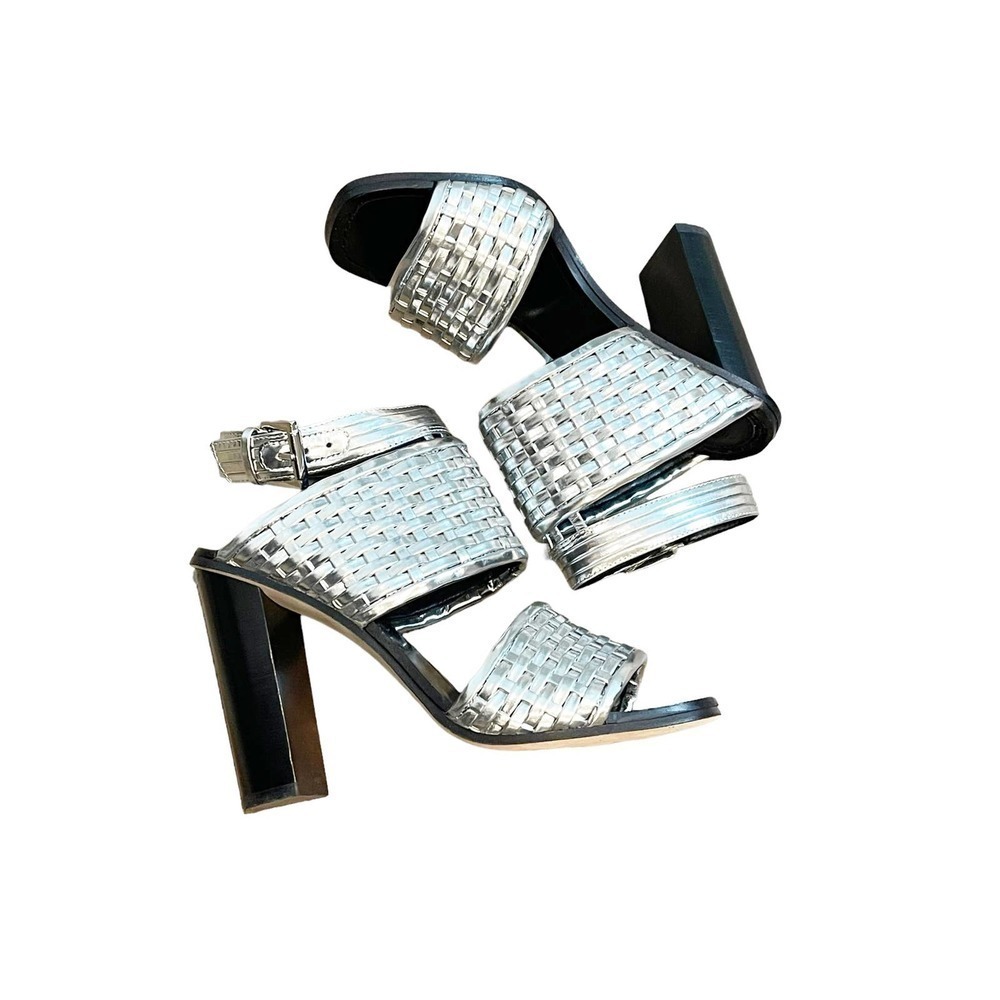 NEW Sigerson Morrison Silver Wide Weave Straps Ankle Strap Women's 6B